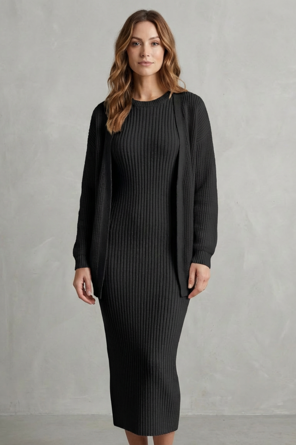 Annika ribbed knit midi dress and cardigan set – image 6