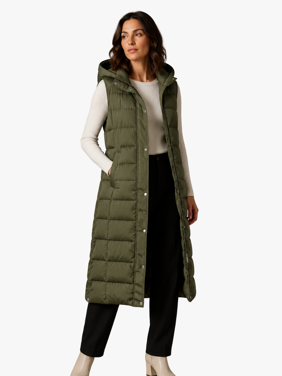 Skyler hooded quilted longline vest