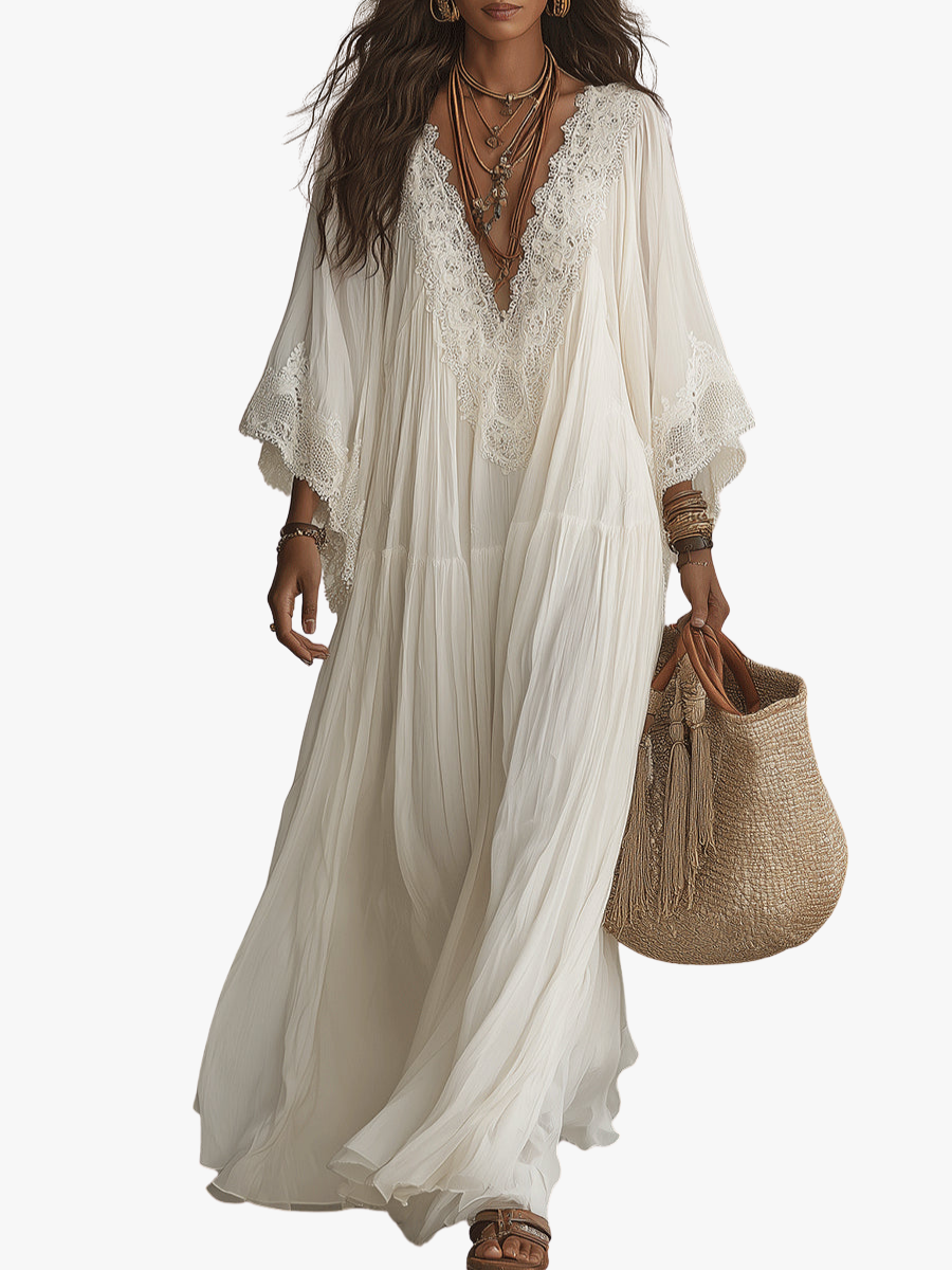 Brielle lace trim V neck maxi dress