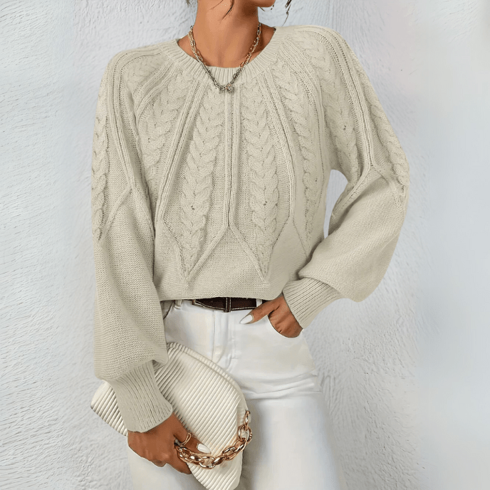 Lennon cable knit puff sleeve sweater – image 2