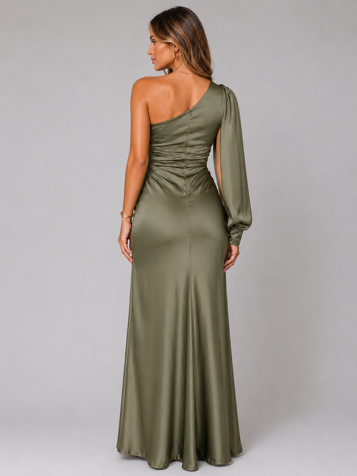 Paige one shoulder satin draped maxi dress – image 8