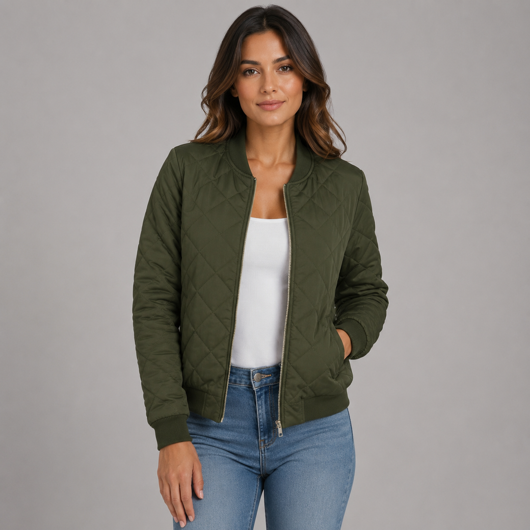 Deanna cropped diamond quilted bomber jacket