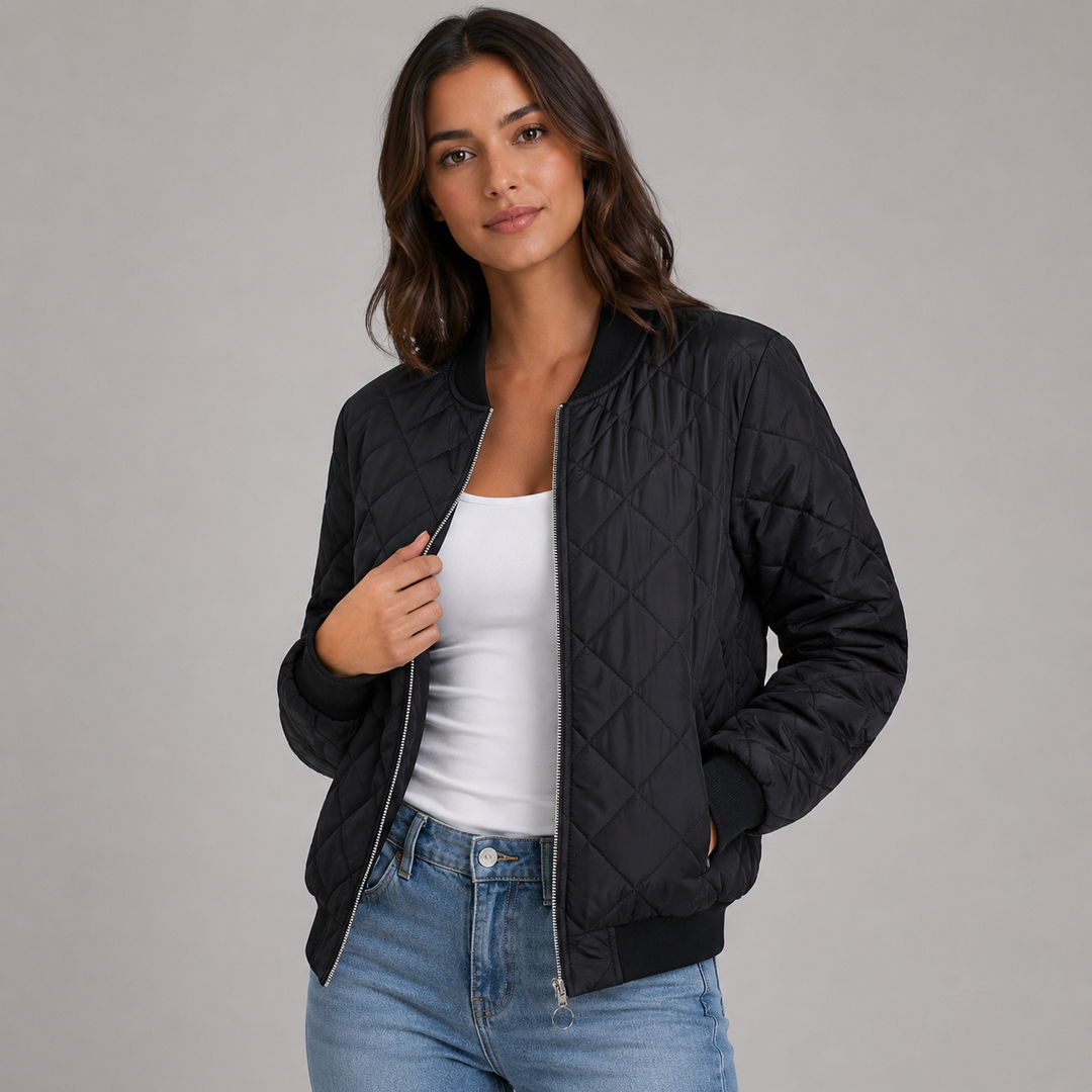 Deanna cropped diamond quilted bomber jacket – image 3