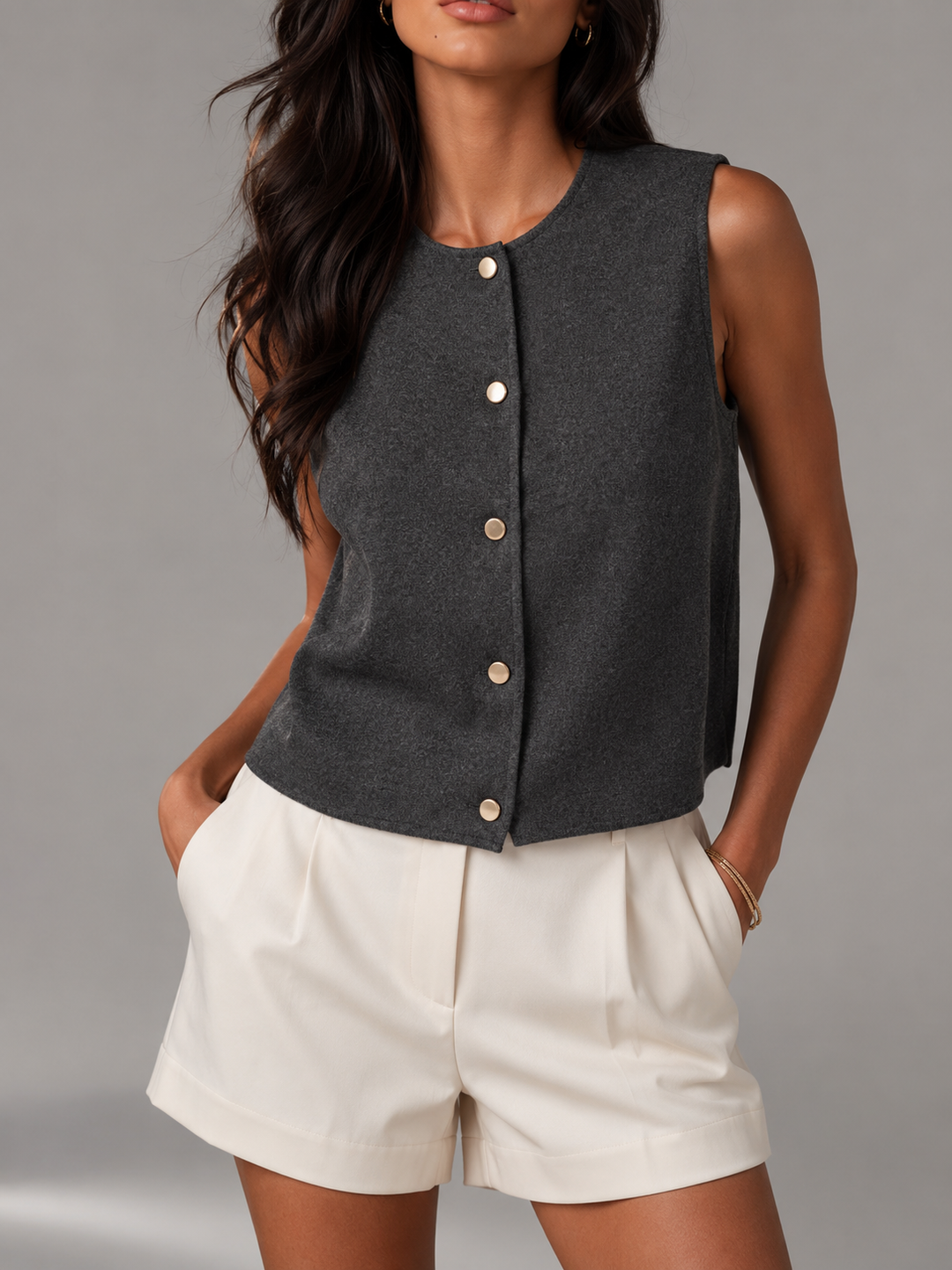 Phoebe v neck button front knit vest