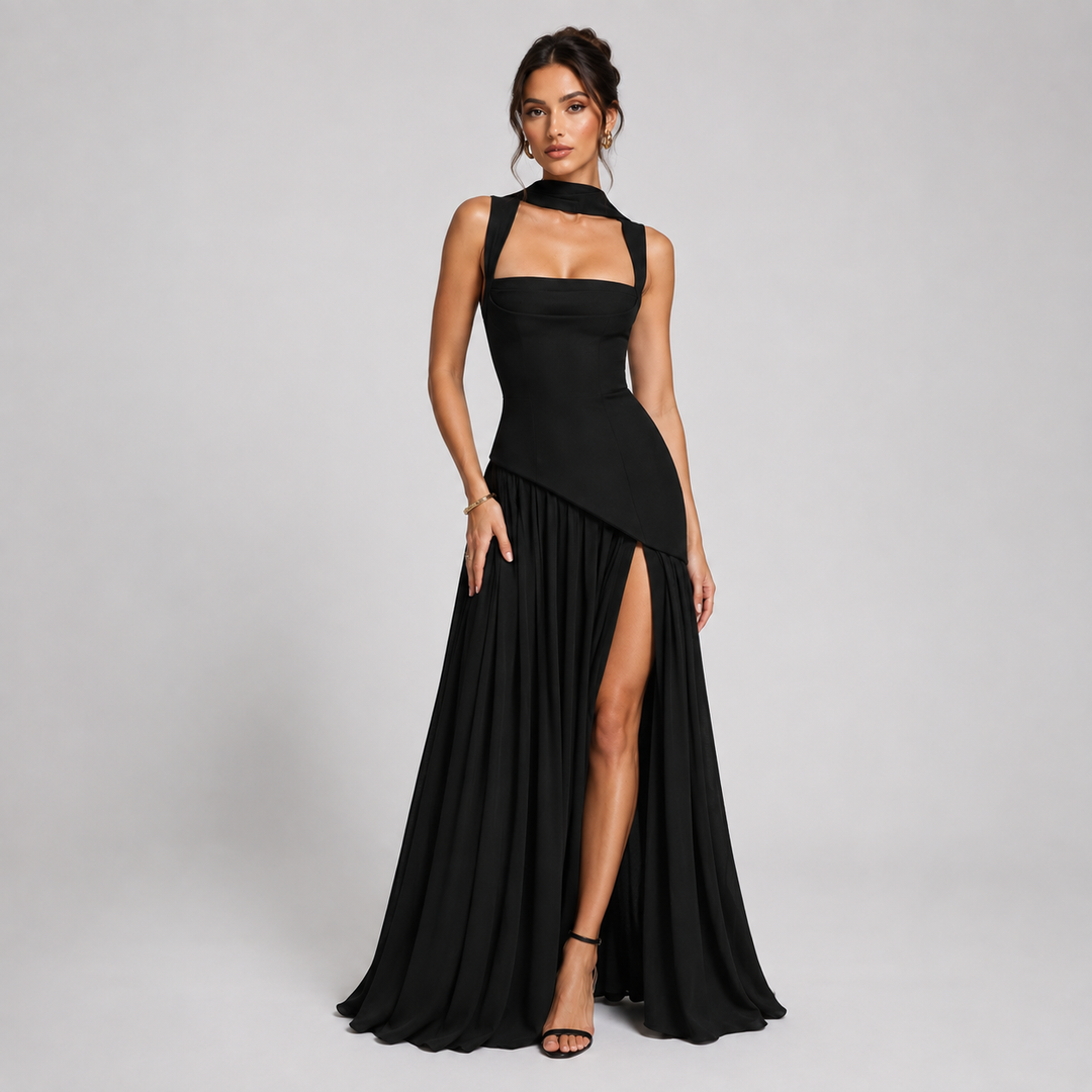 Alma satin maxi dress with side slit – image 9