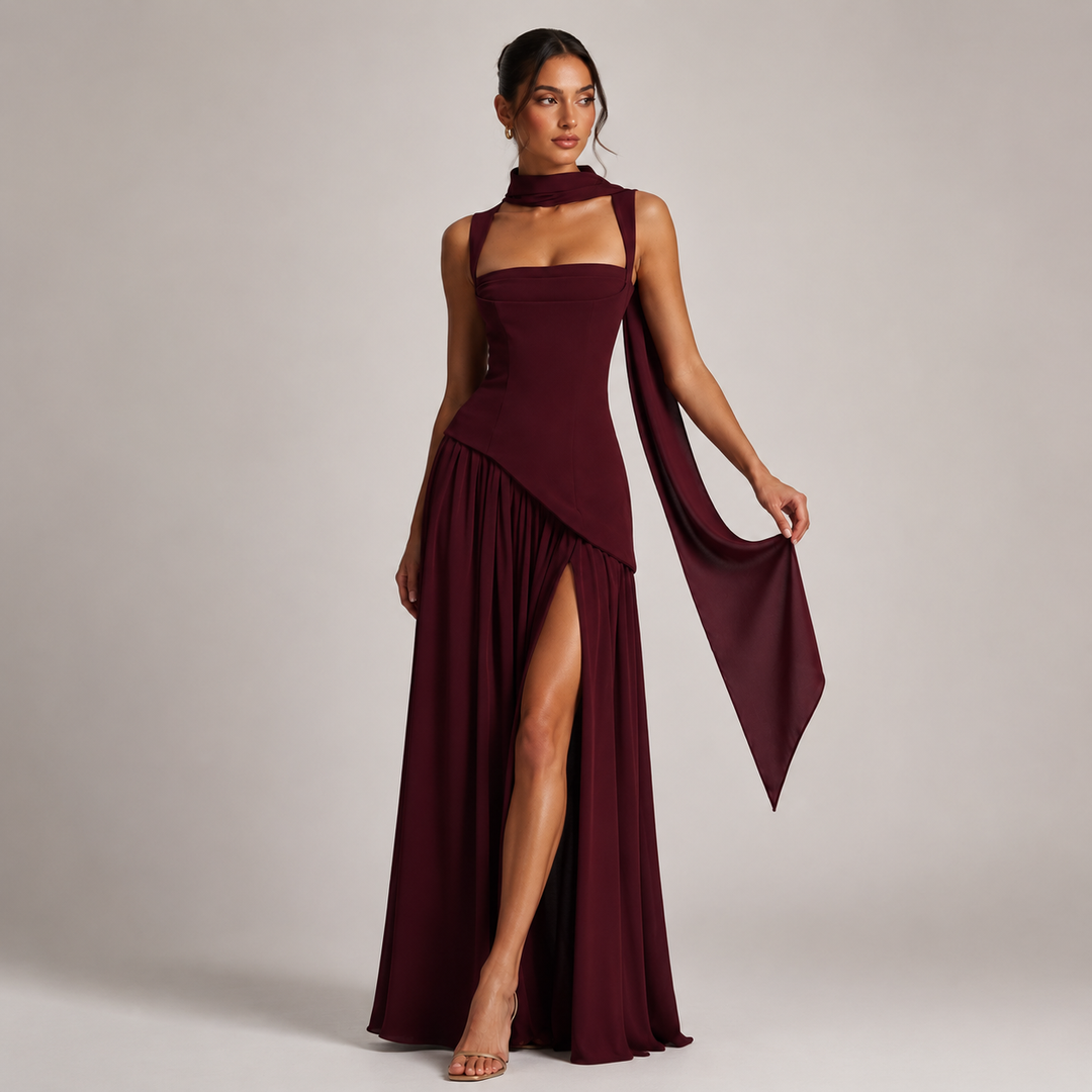 Alma satin maxi dress with side slit – image 8