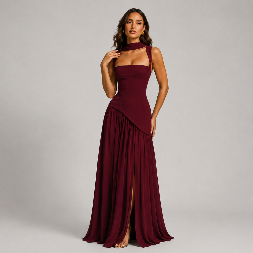 Alma satin maxi dress with side slit – image 2