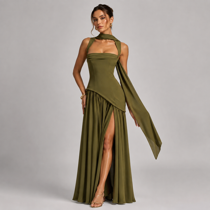 Alma satin maxi dress with side slit – image 7