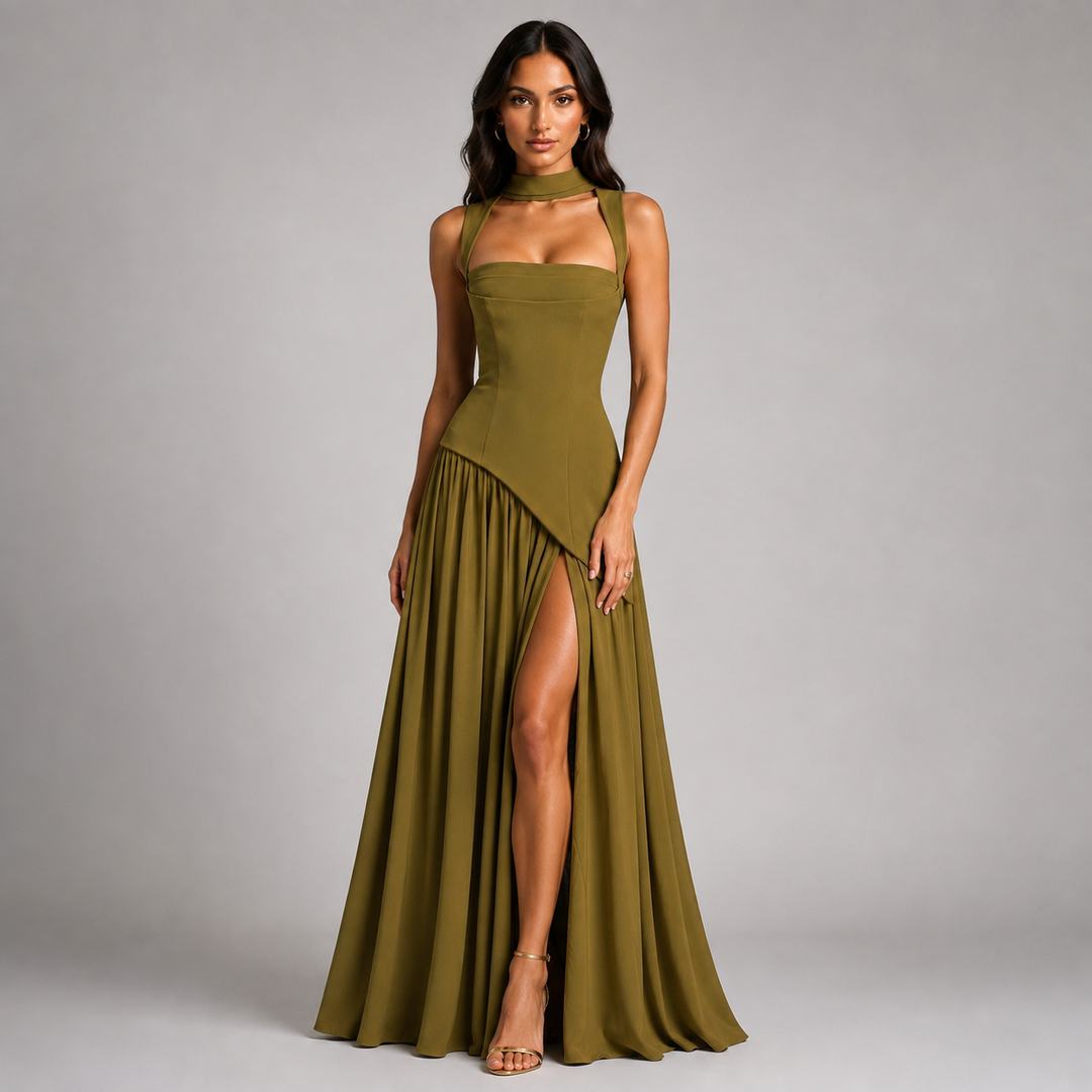 Alma satin maxi dress with side slit – image 4