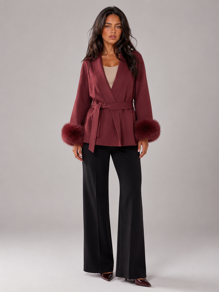Kimberly belted coat with faux fur cuffs