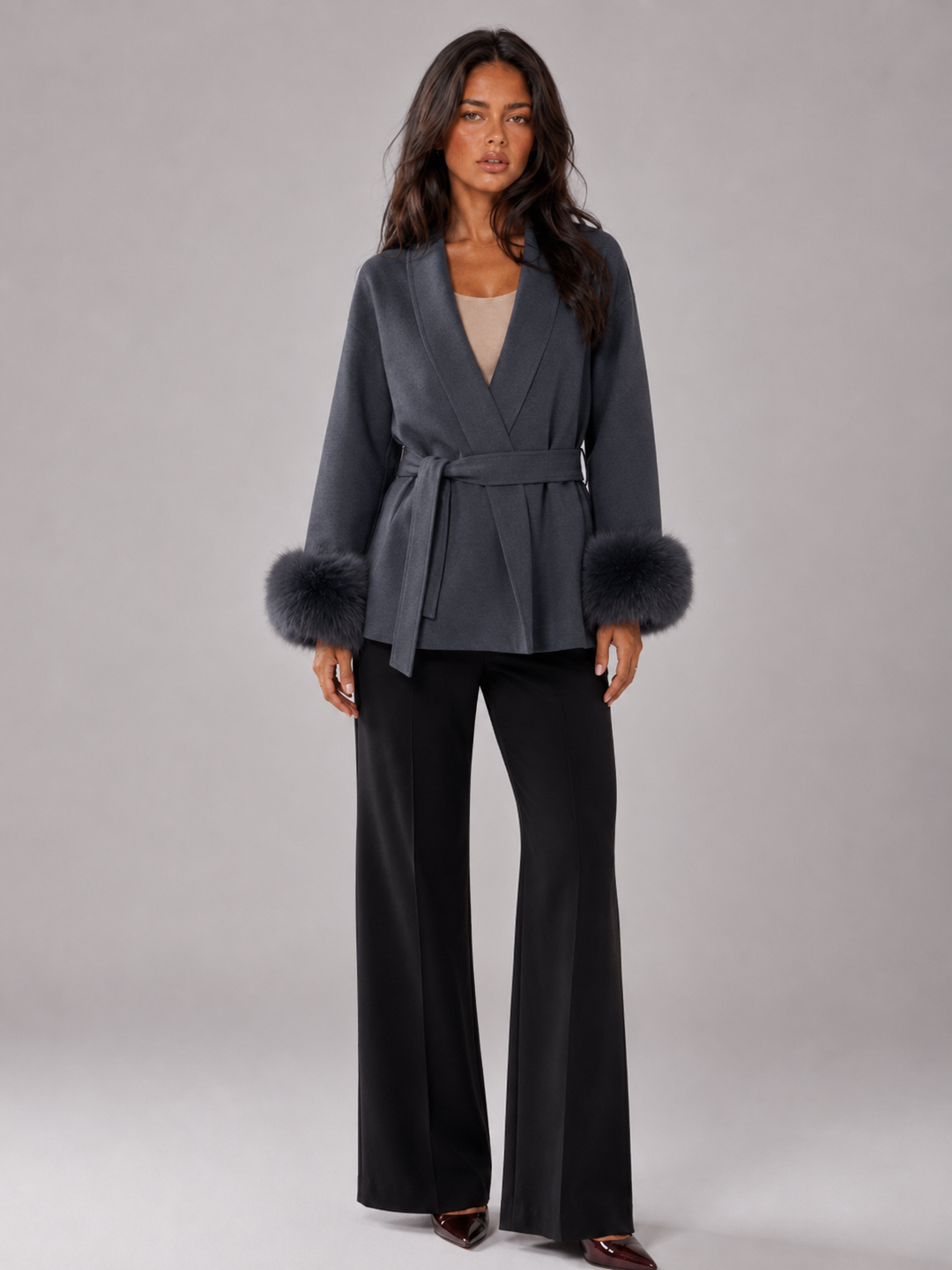 Kimberly belted coat with faux fur cuffs – image 13