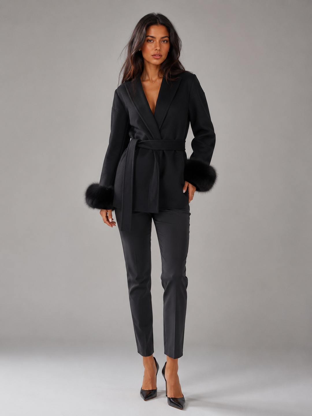 Kimberly belted coat with faux fur cuffs – image 5