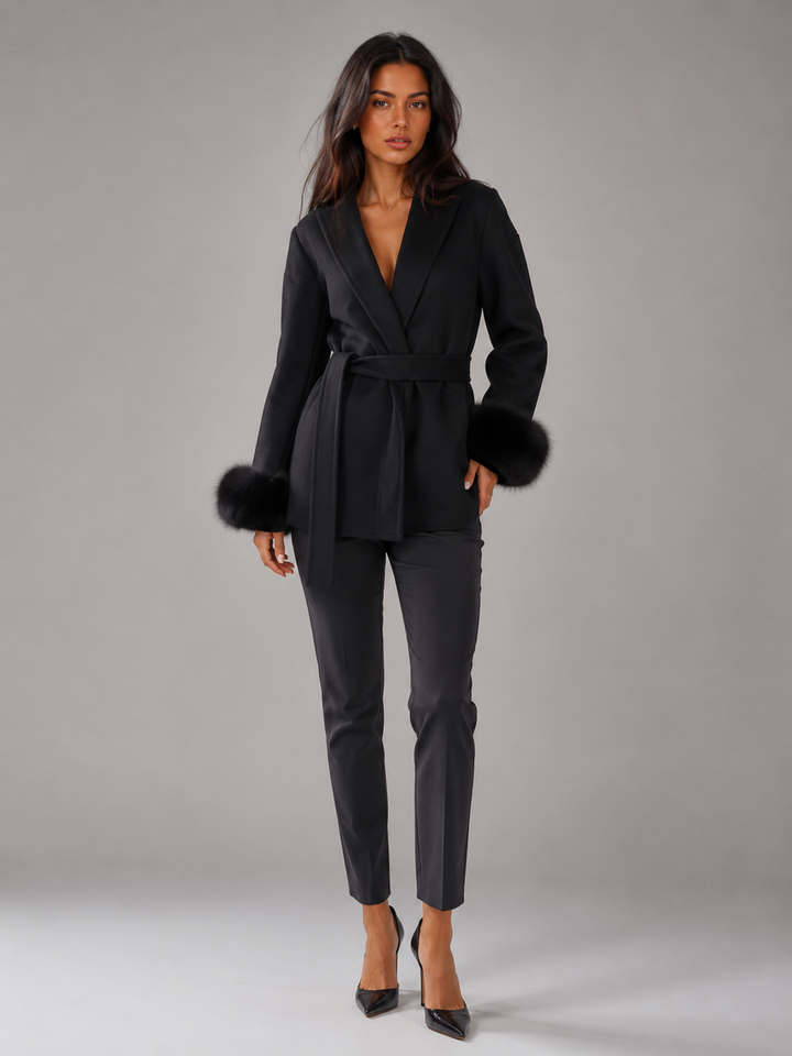 Kimberly belted coat with faux fur cuffs – image 5