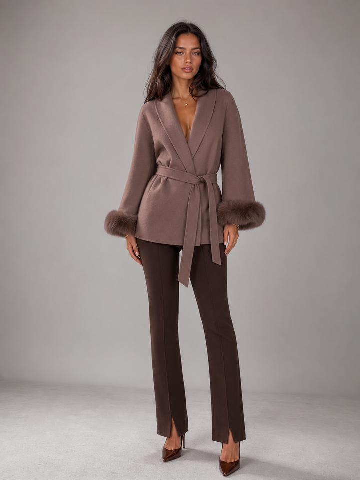 Kimberly belted coat with faux fur cuffs – image 3
