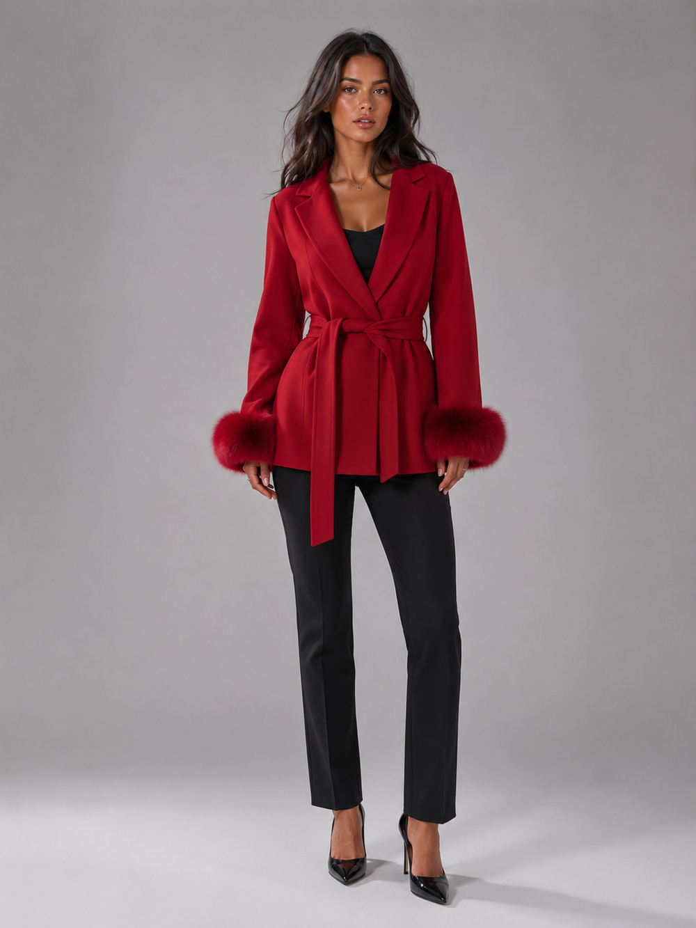 Kimberly belted coat with faux fur cuffs – image 2