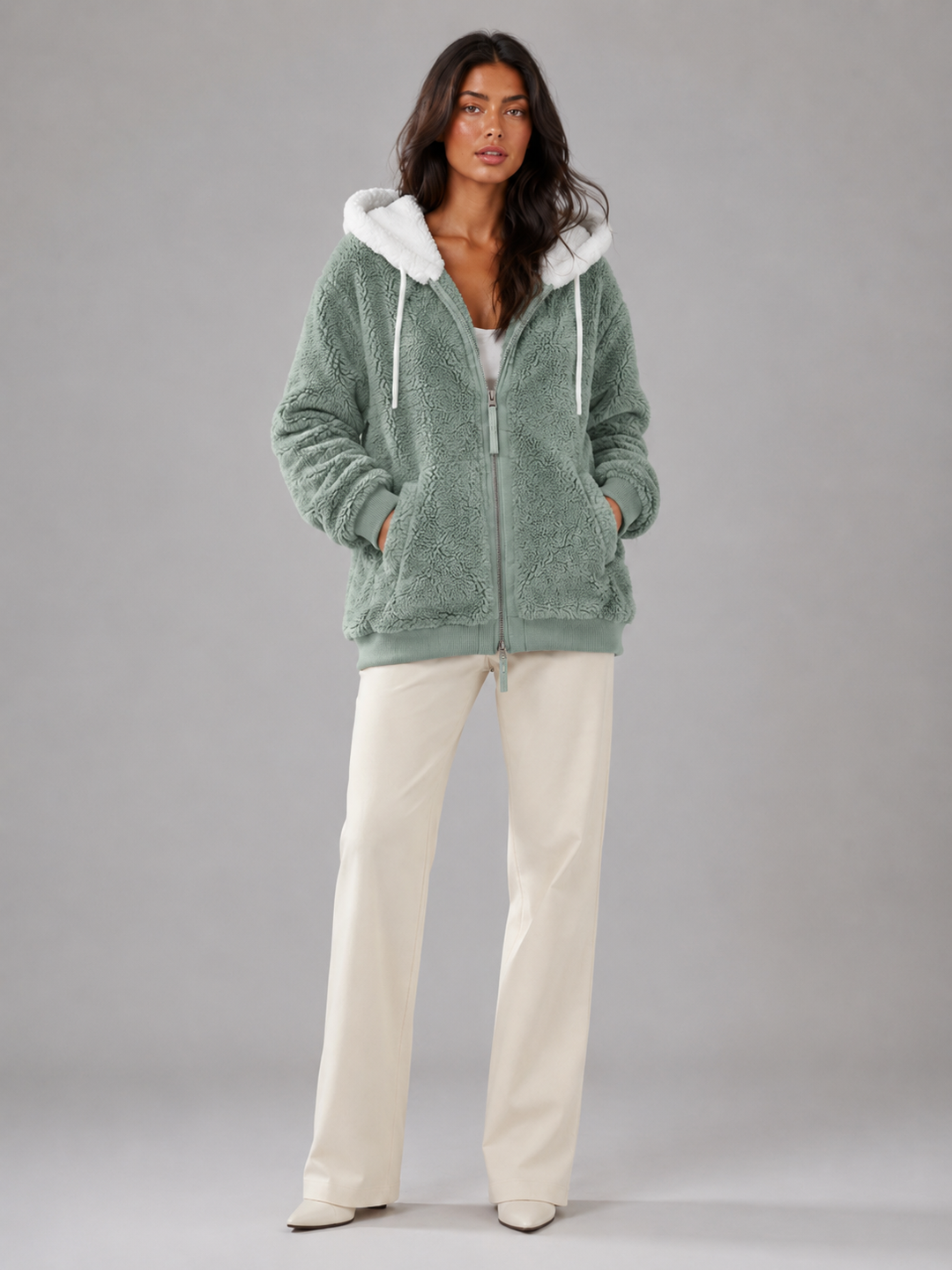Molly contrast hood sherpa zip up jacket – image 2