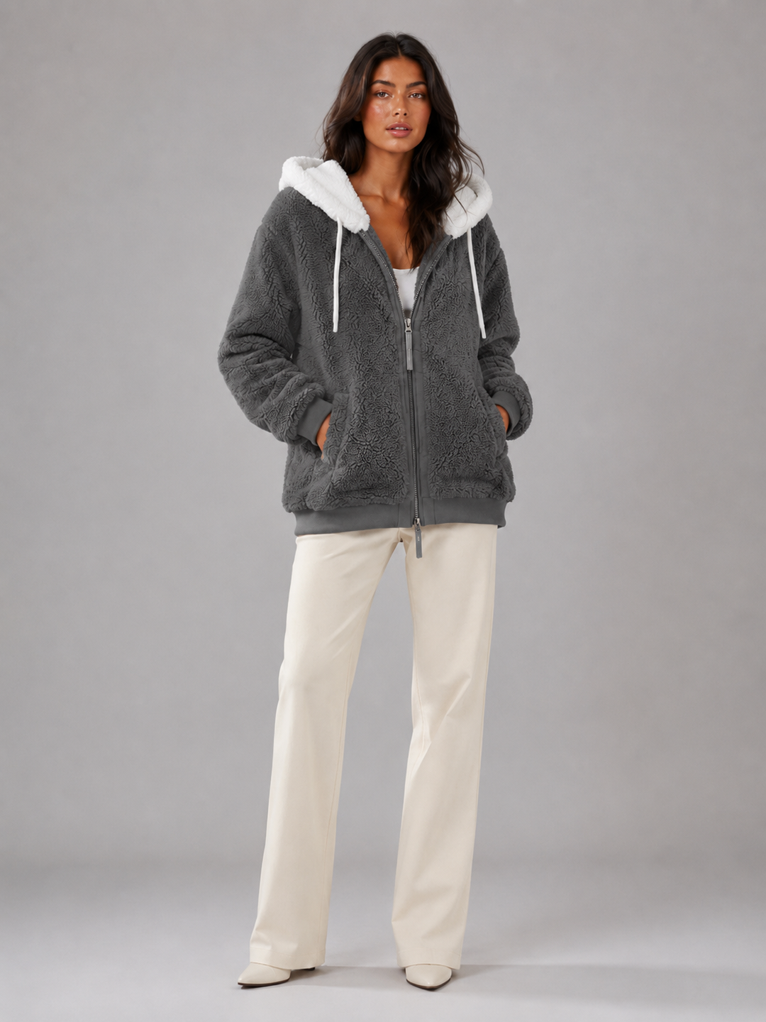 Molly contrast hood sherpa zip up jacket – image 3
