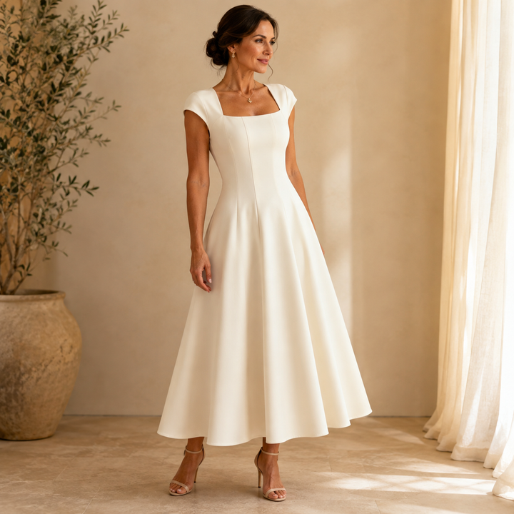 Evangeline square neck satin midi dress – image 6