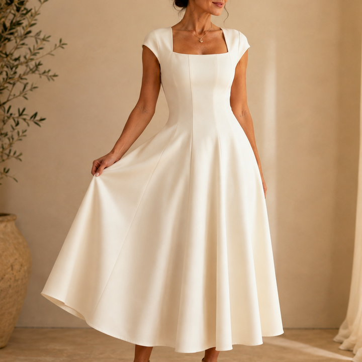 Evangeline square neck satin midi dress