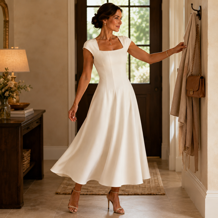 Evangeline square neck satin midi dress – image 4