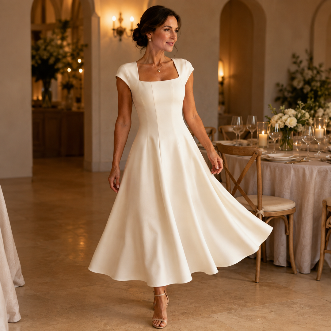 Evangeline square neck satin midi dress – image 5
