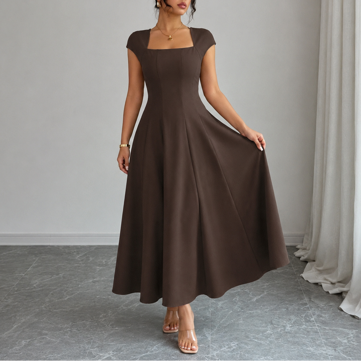 Evangeline square neck satin midi dress – image 12
