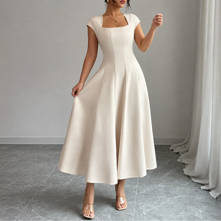 Evangeline square neck satin midi dress – image 11