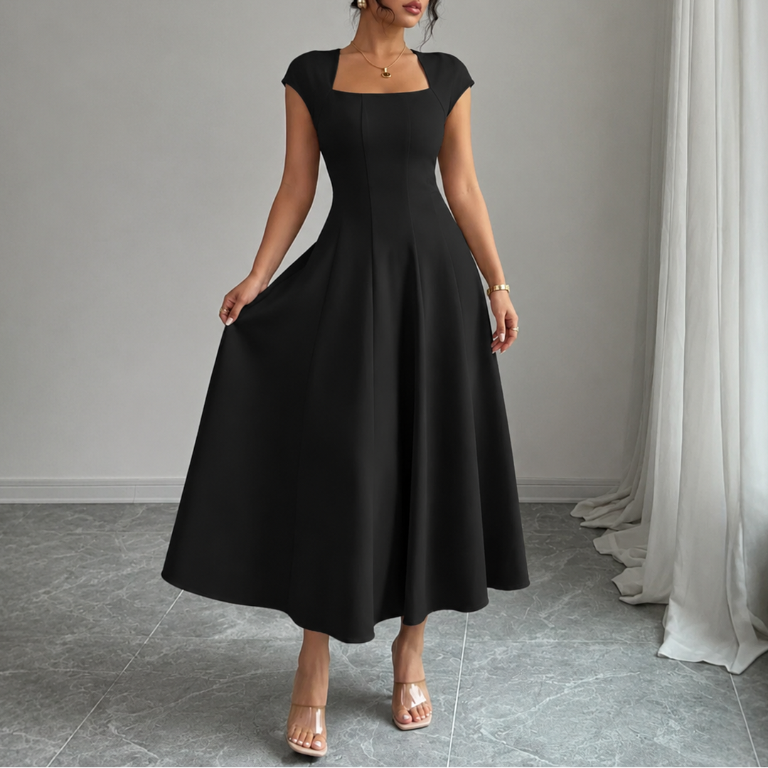 Evangeline square neck satin midi dress – image 13