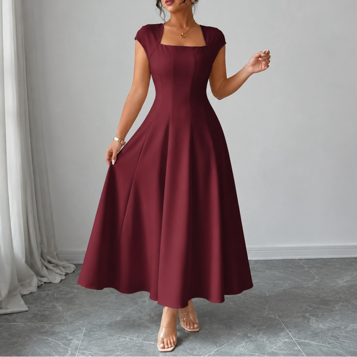 Evangeline square neck satin midi dress – image 14