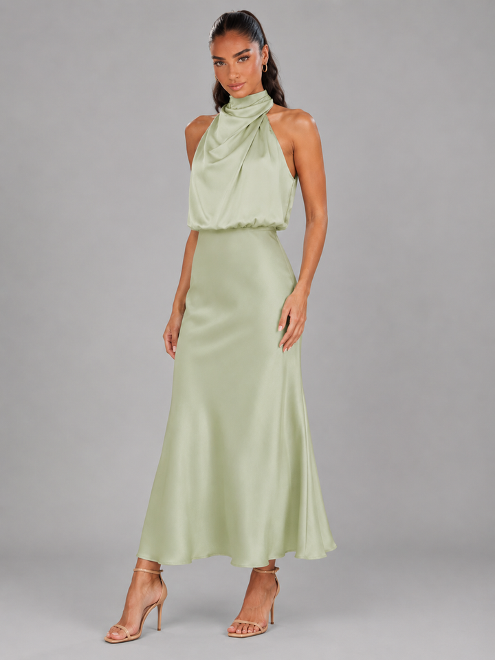 Violet satin high neck midi dress – image 26