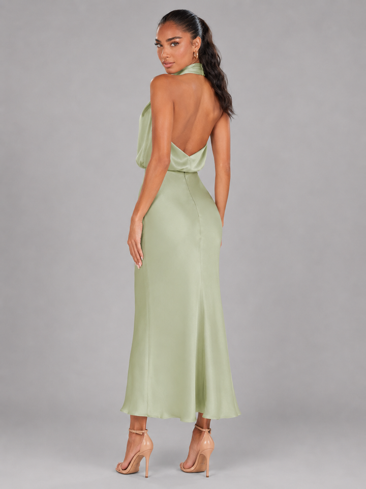 Violet satin high neck midi dress – image 27