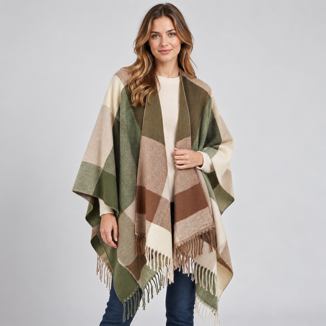 Beatrix color block blanket poncho