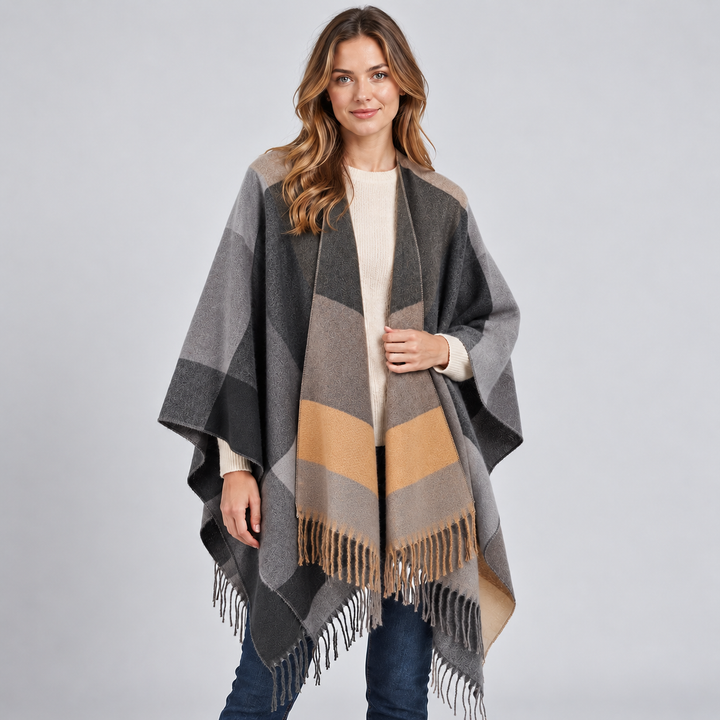 Beatrix color block blanket poncho – image 4