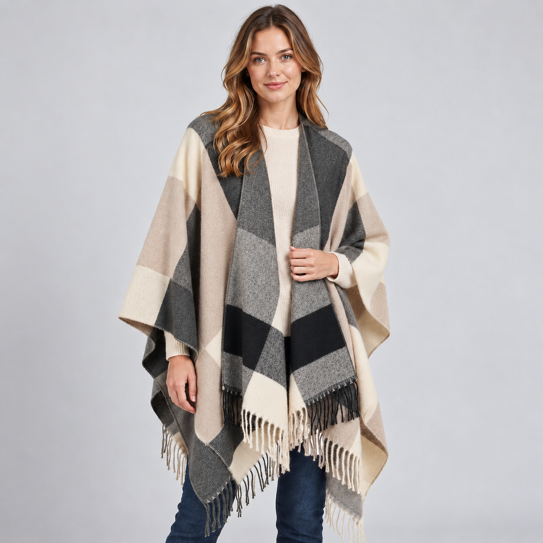 Beatrix color block blanket poncho – image 5