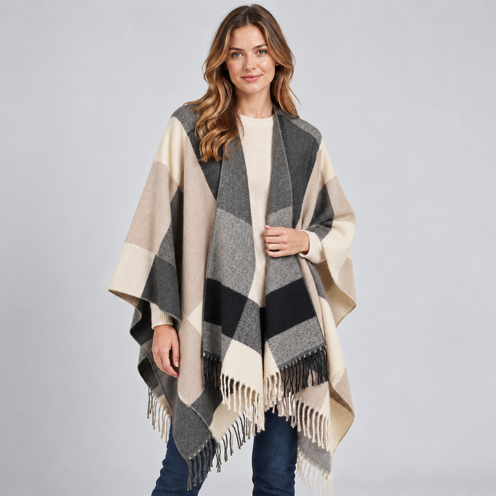 Beatrix color block blanket poncho – image 5