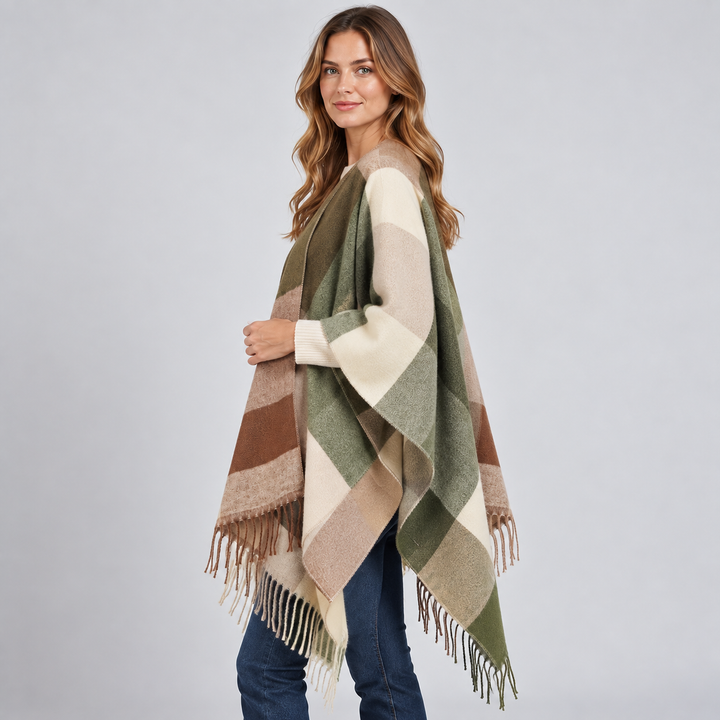 Beatrix color block blanket poncho – image 3