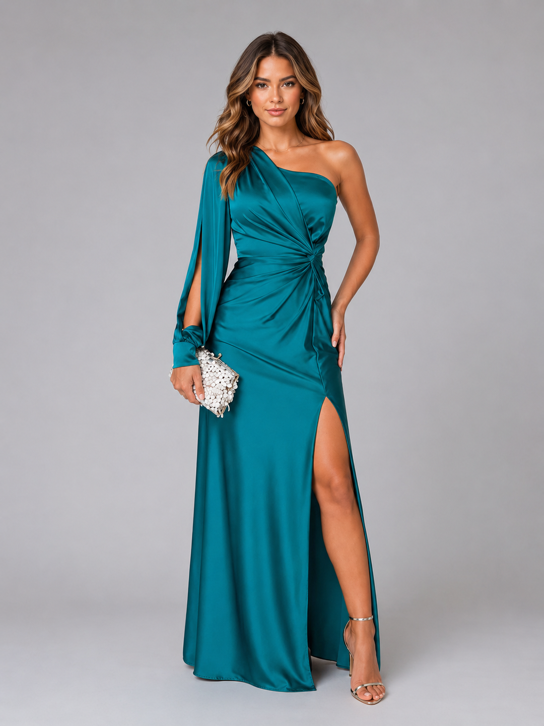 Paige one shoulder satin draped maxi dress – image 10