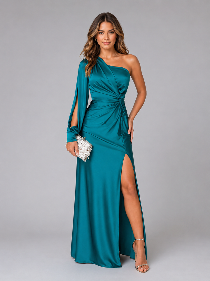 Paige one shoulder satin draped maxi dress – image 10