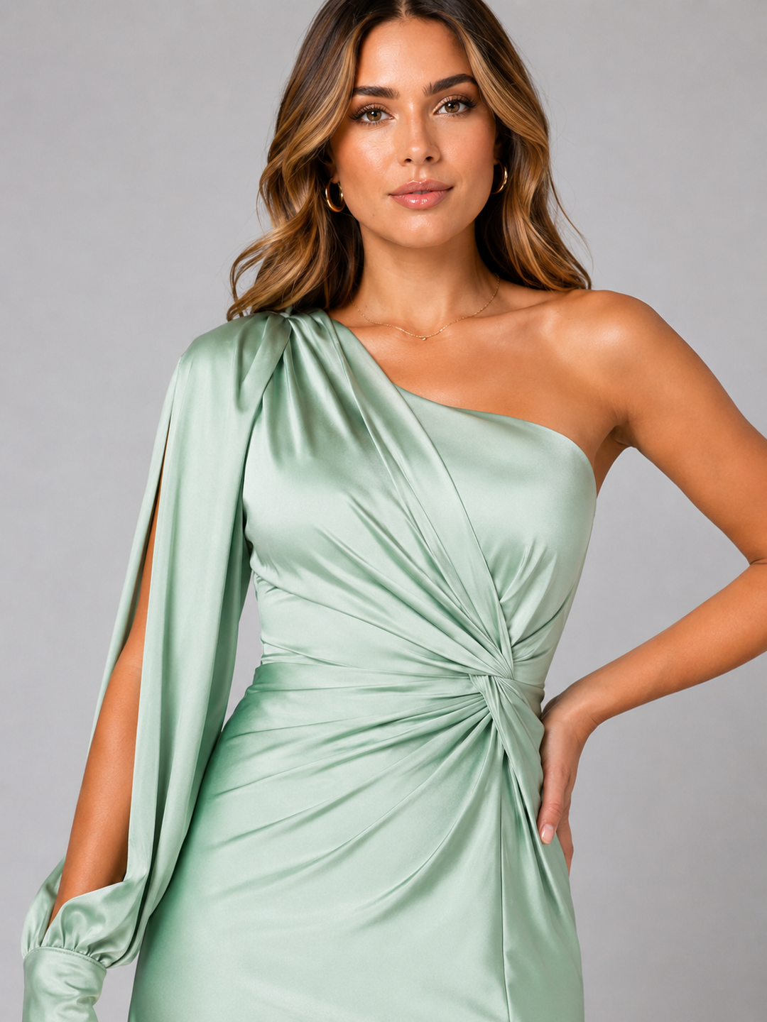 Paige one shoulder satin draped maxi dress – image 22