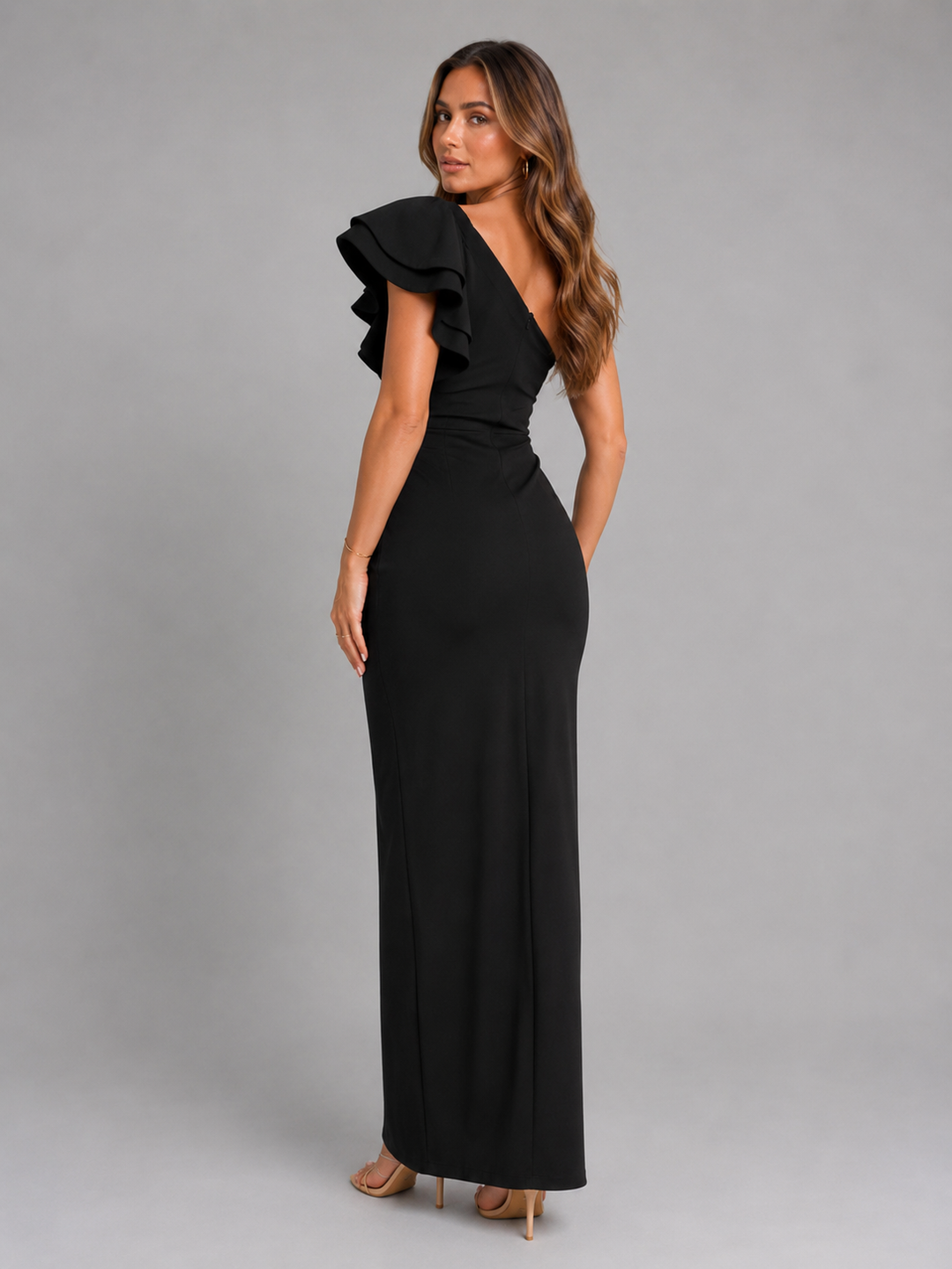 Celeste one shoulder ruffle evening dress – image 30