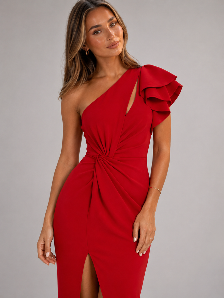 Celeste one shoulder ruffle evening dress – image 40