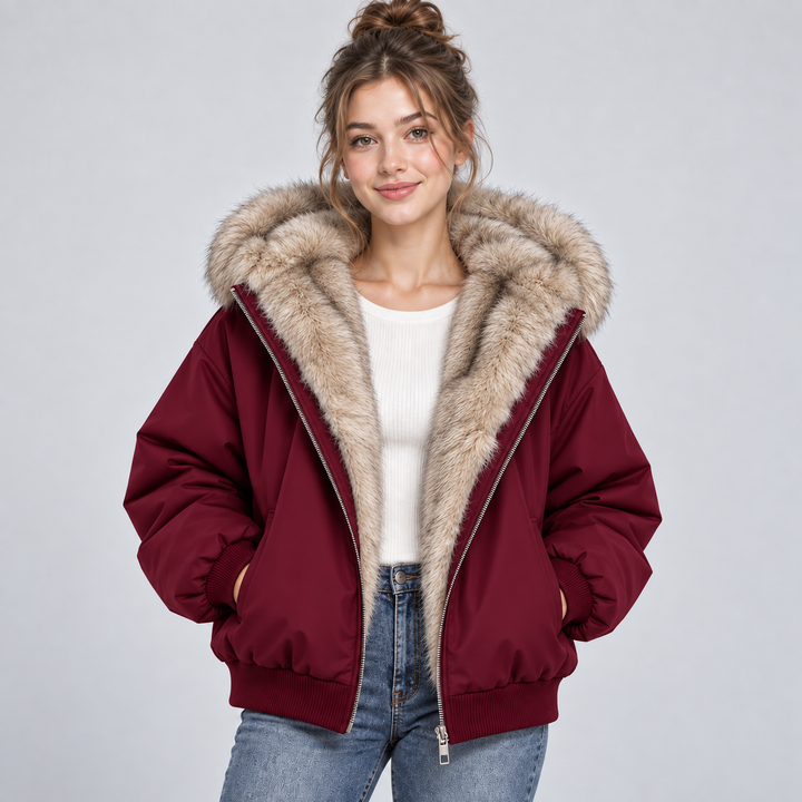 Solenne cropped faux fur trim hooded puffer jacket – image 6