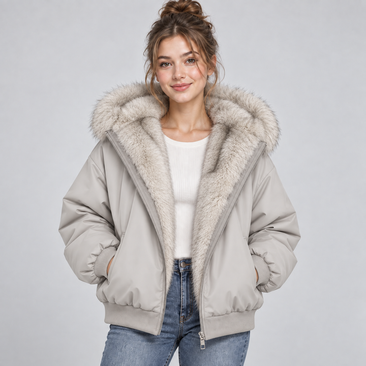 Solenne cropped faux fur trim hooded puffer jacket – image 5
