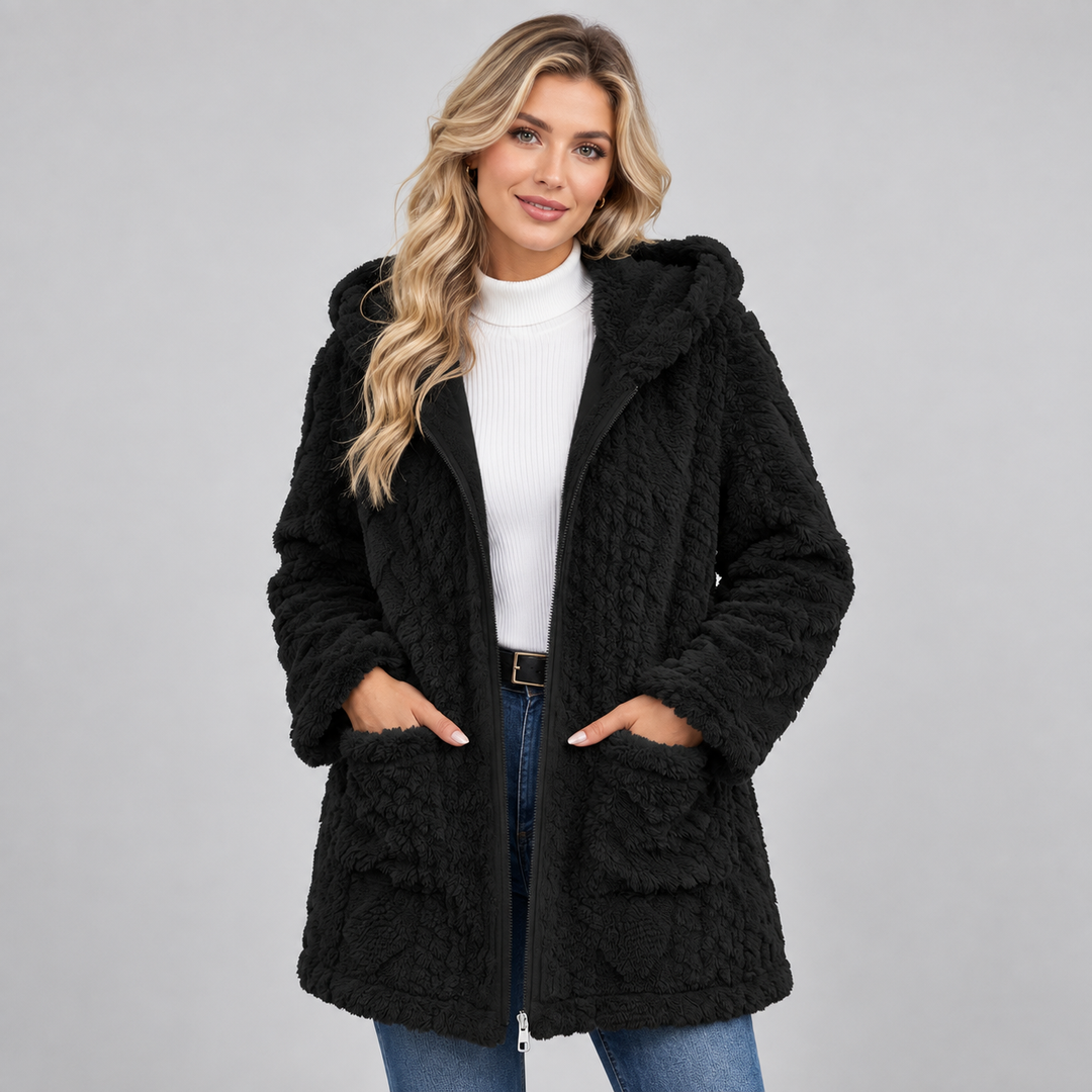 Ambrosine hooded cable texture teddy borg jacket