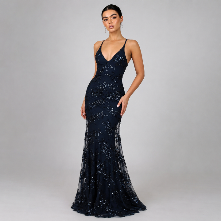 Giada sequin backless evening maxi dress