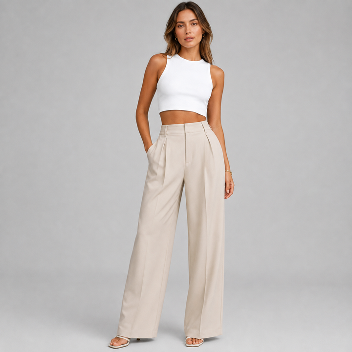 Cosima front pleated wide leg trousers – image 5