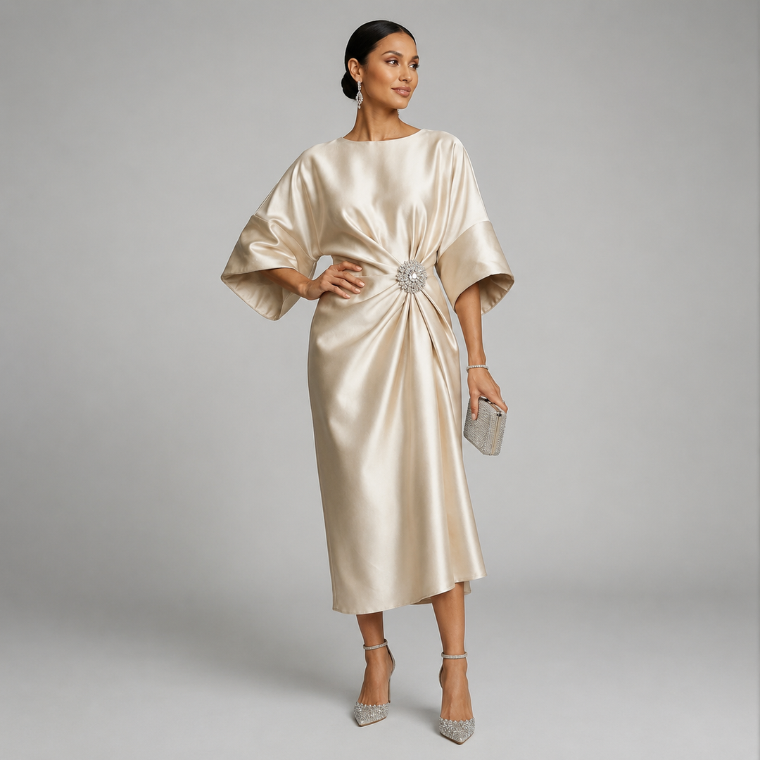 Marguerite batwing sleeve satin midi dress – image 9