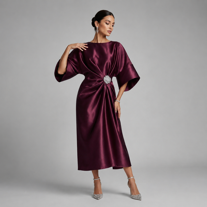 Marguerite batwing sleeve satin midi dress – image 6