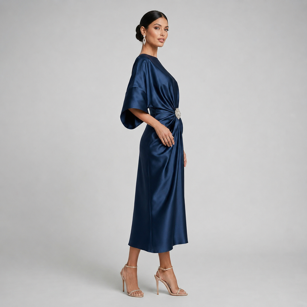 Marguerite batwing sleeve satin midi dress – image 2
