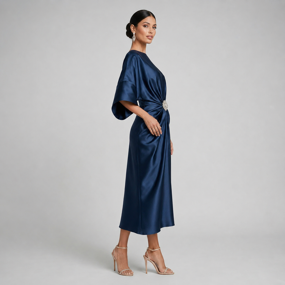 Marguerite batwing sleeve satin midi dress – image 2